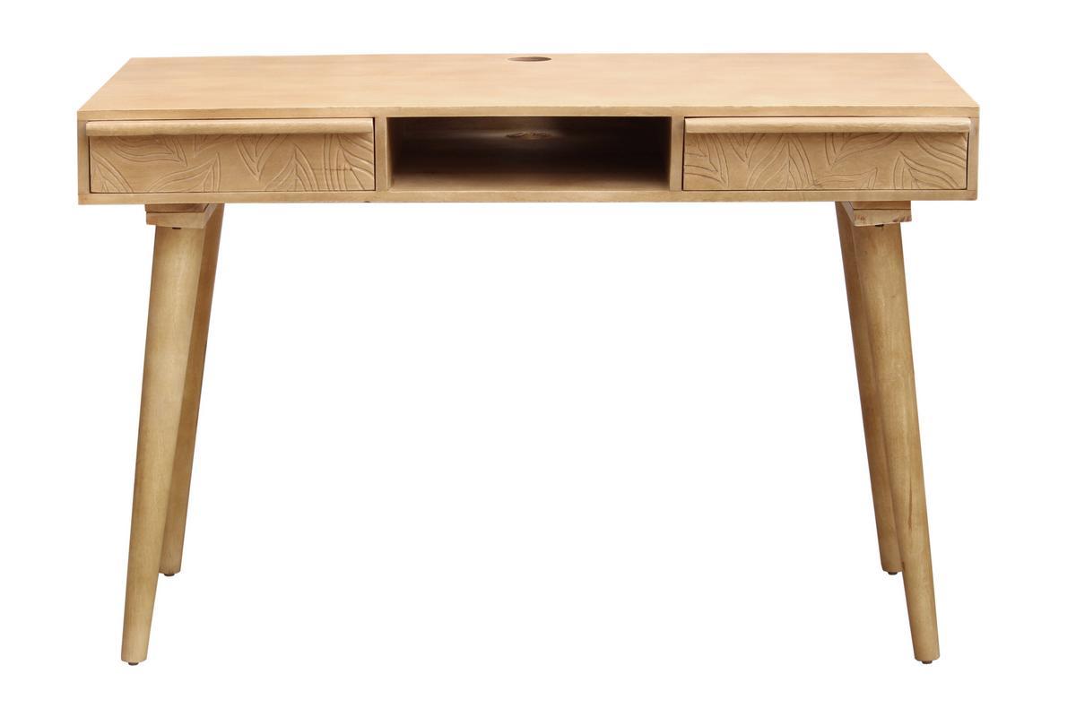 Bureau avec rangements 2 tiroirs ethnique bois manguier massif grav L120 cm KAFFIR