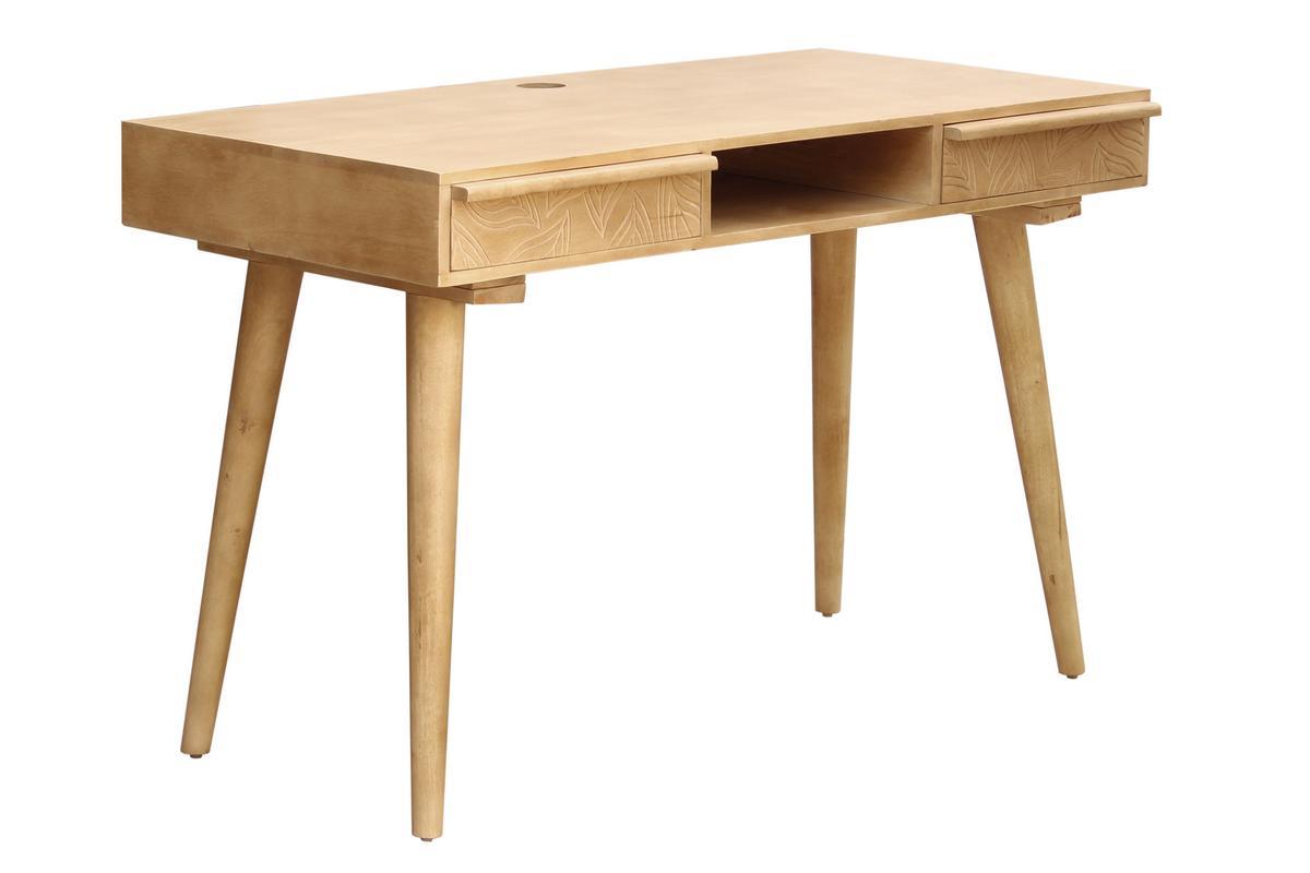 Bureau avec rangements 2 tiroirs ethnique bois manguier massif grav L120 cm KAFFIR