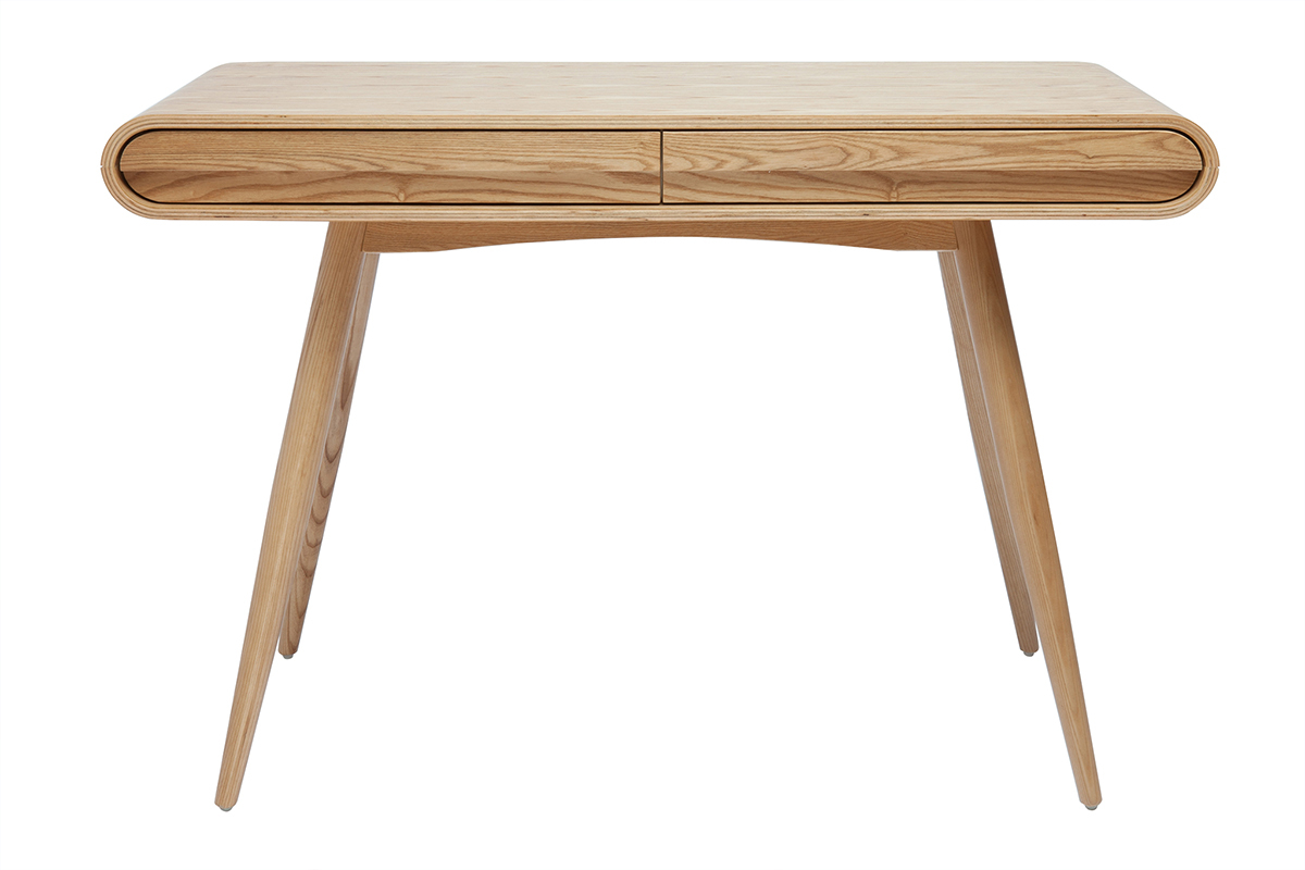 Bureau avec rangements 2 tiroirs scandinave bois clair L120 cm BJORG