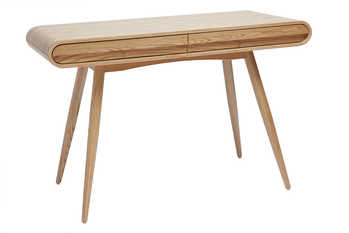 Bureau avec rangements 2 tiroirs scandinave bois clair L120 cm BJORG