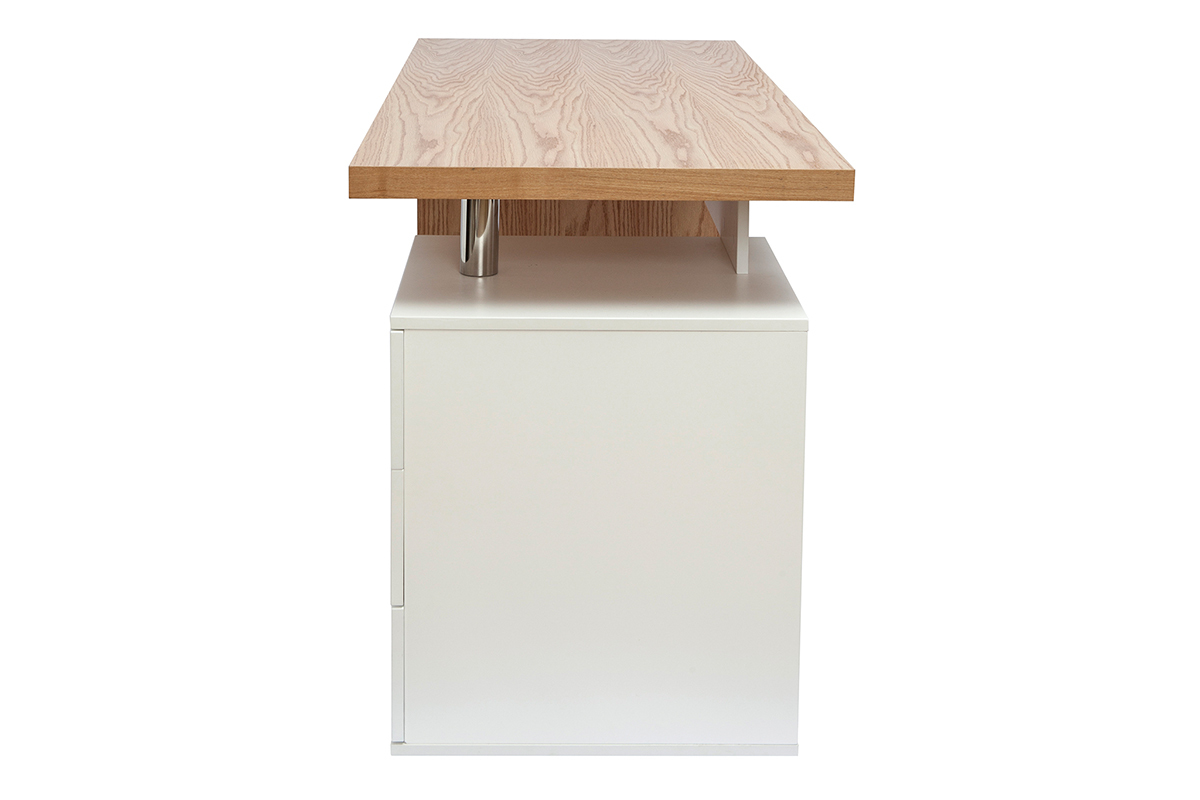 Bureau avec rangements 3 tiroirs design bois clair chne et blanc L140 cm CALIX