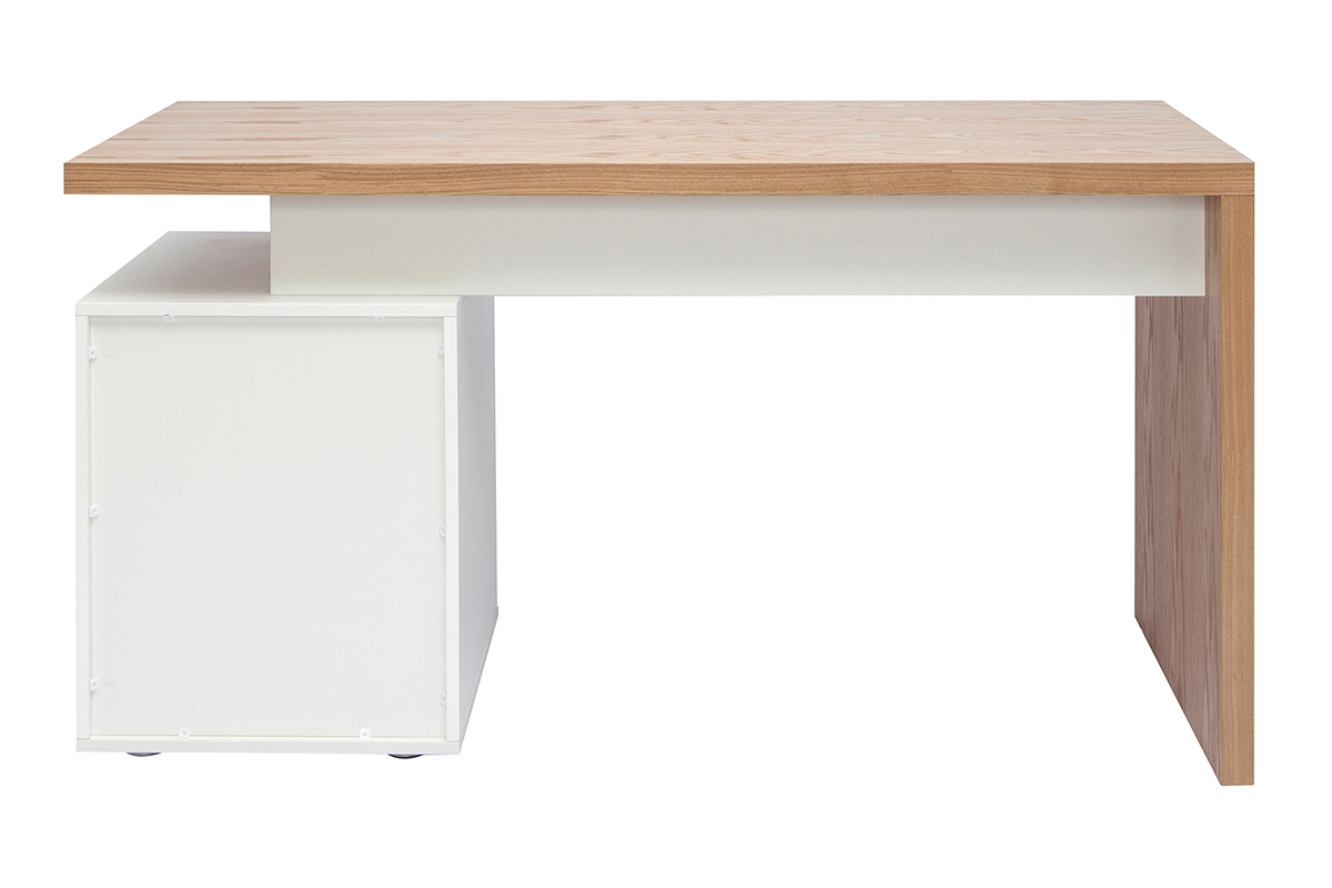 Bureau avec rangements 3 tiroirs design bois clair chne et blanc L140 cm CALIX