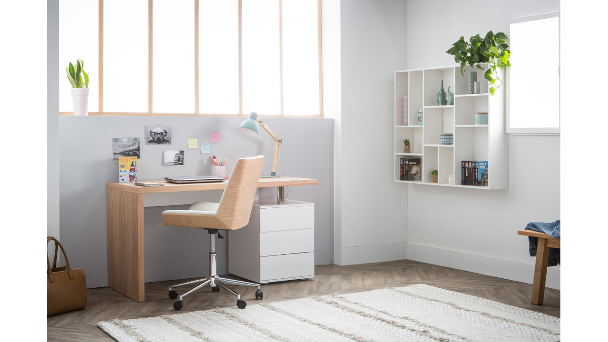 Bureau en bois avec tiroir et placard leira Couleur blanc Concept