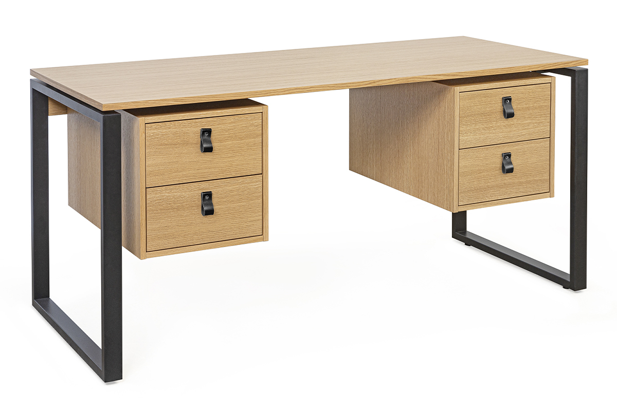 Bureau avec rangements 4 tiroirs industriel bois clair chne et mtal noir L160 cm OPAL