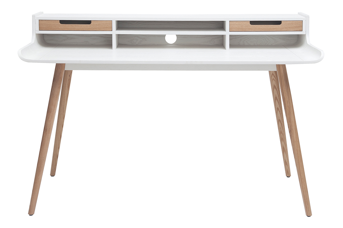 Bureau avec rangements scandinave blanc et bois clair L140 cm OPUS