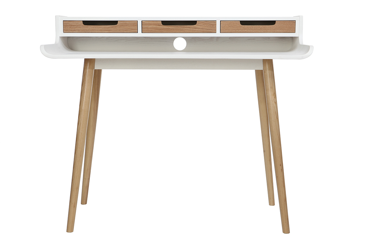 Bureau avec rangements scandinave bois clair et blanc L110 cm OPUS