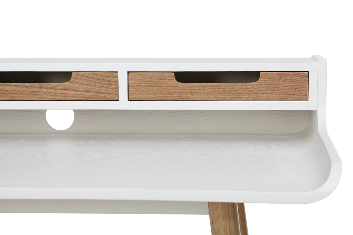 Bureau avec rangements scandinave bois clair et blanc L110 cm OPUS