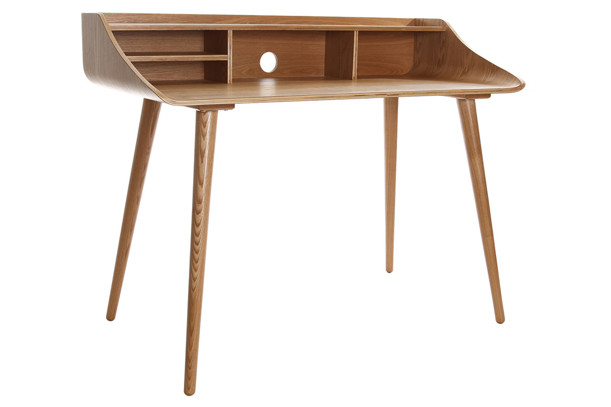 Bureau avec rangements vintage bois clair L120 cm NORDECO