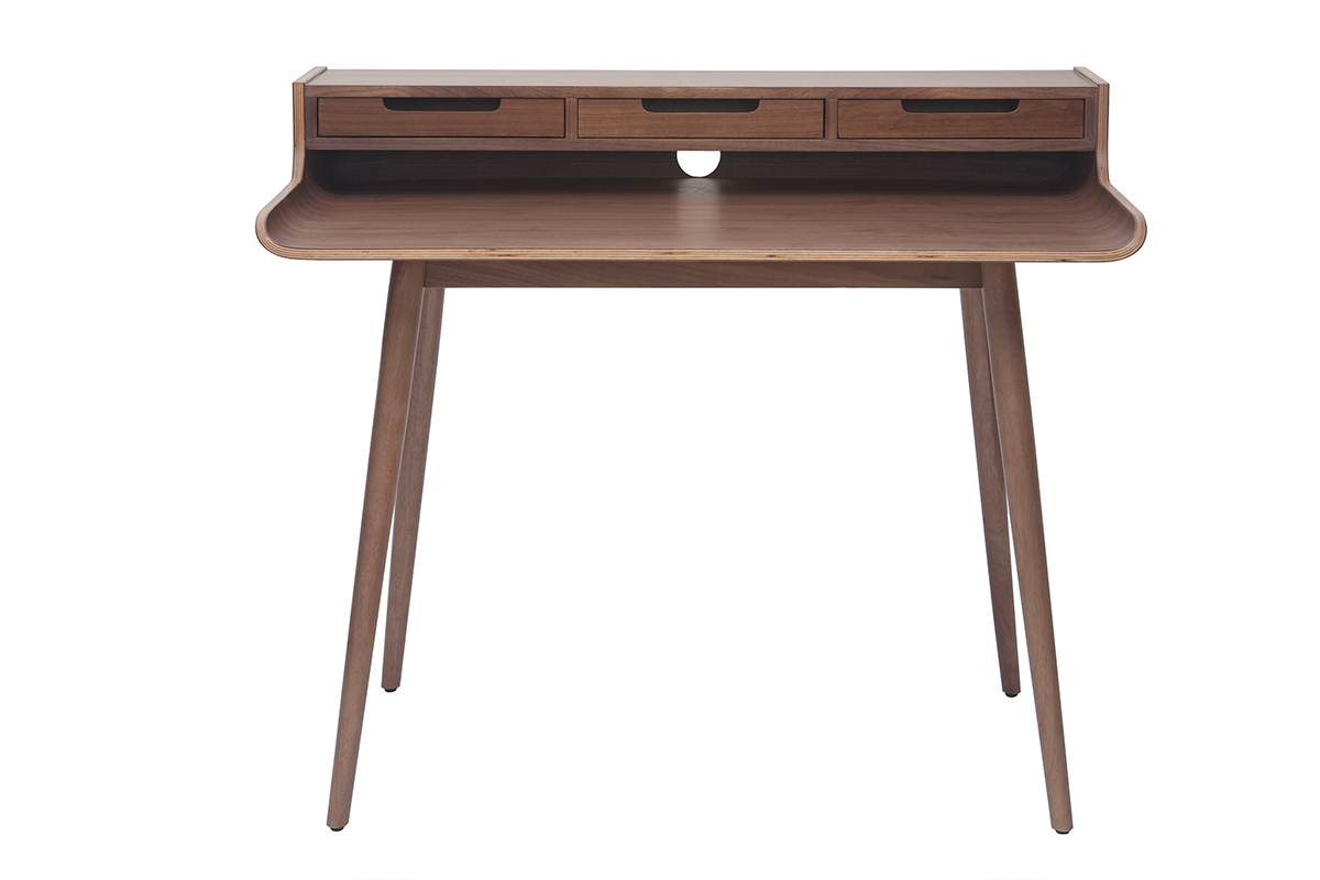 Bureau avec rangements vintage bois fonc noyer L110 cm OPUS