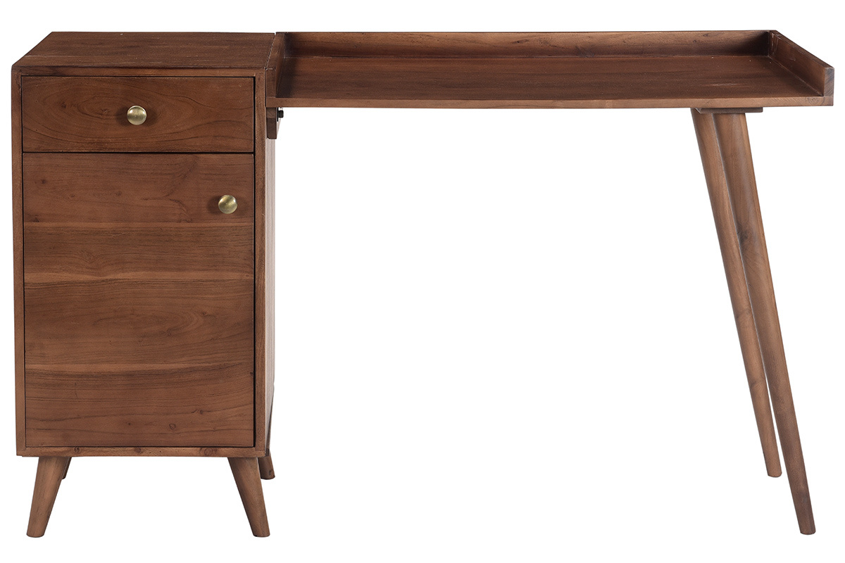 Bureau avec rangements vintage bois massif et mtal dor L130 cm ROBY