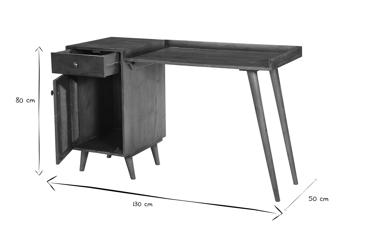 Bureau avec rangements vintage bois massif et mtal dor L130 cm ROBY