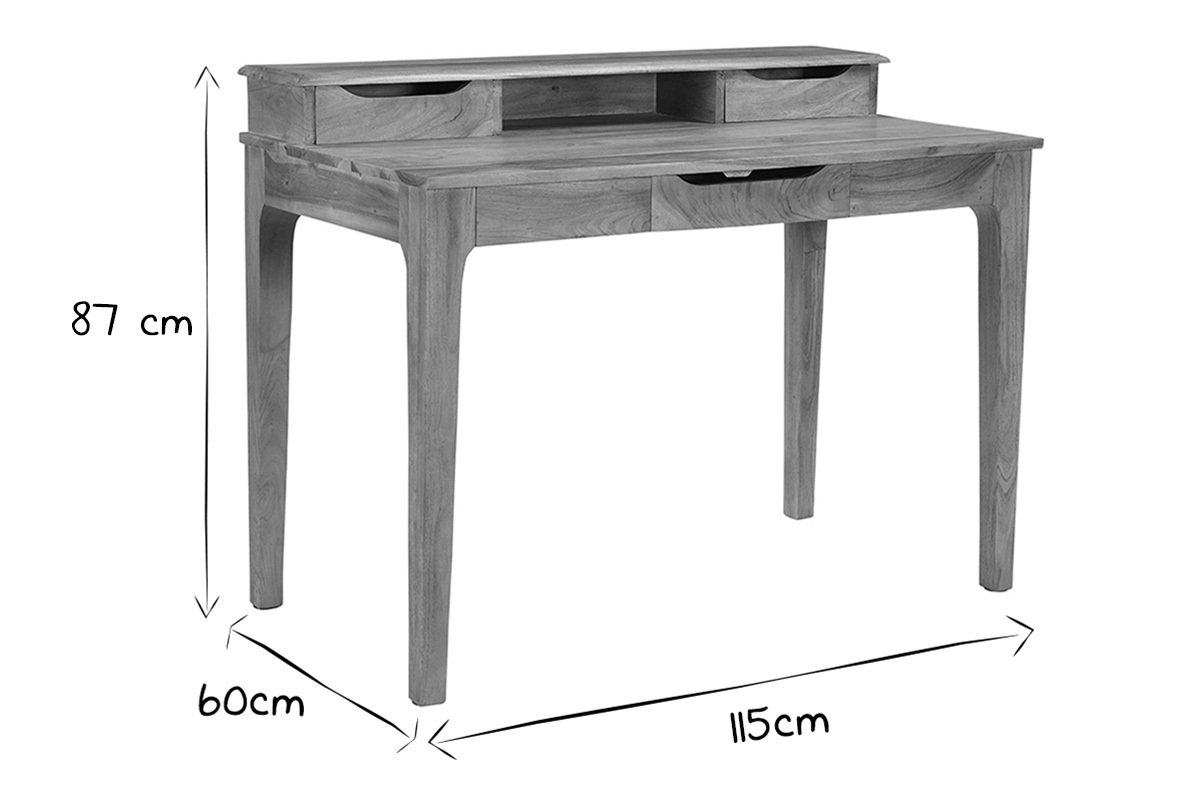 Bureau avec rangements vintage bois massif L115 cm GARY