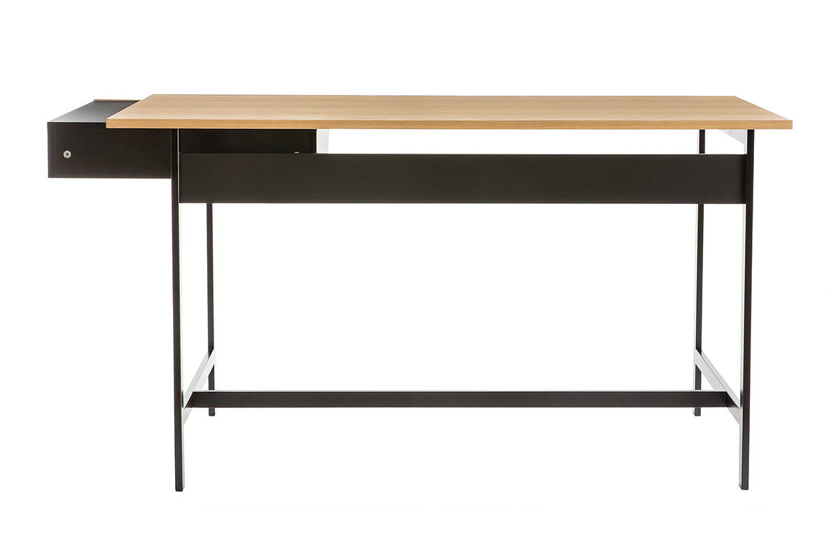 Bureau avec tiroir design bois clair chne et mtal noir L150 cm SILKA