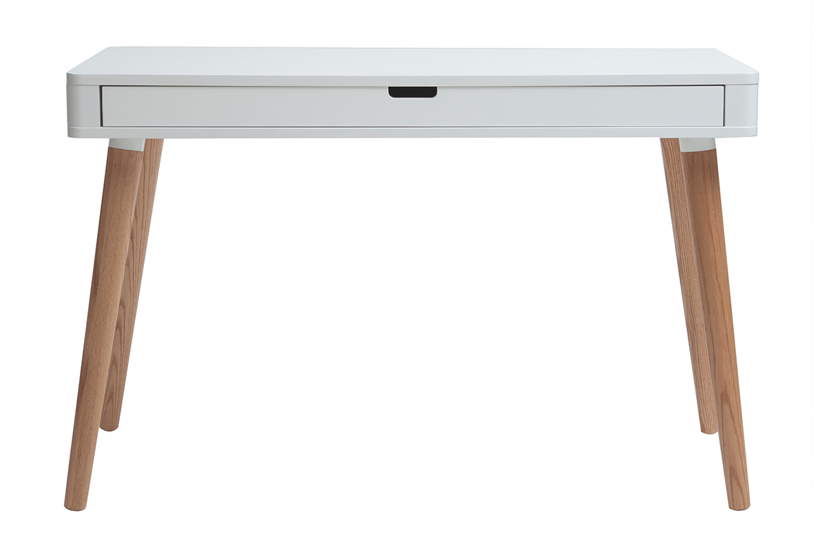 Bureau avec tiroir scandinave blanc et bois clair chne L115 cm TOTEM