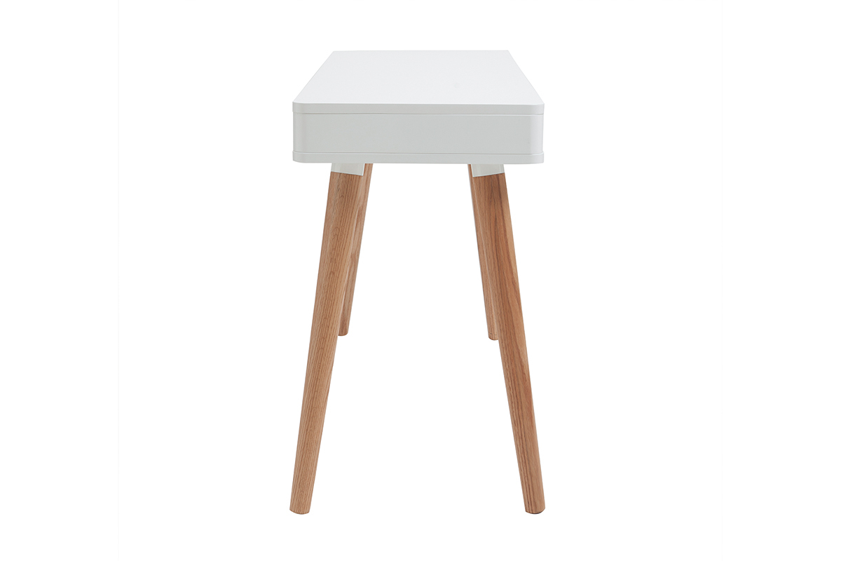 Bureau avec tiroir scandinave blanc et bois clair chne L115 cm TOTEM