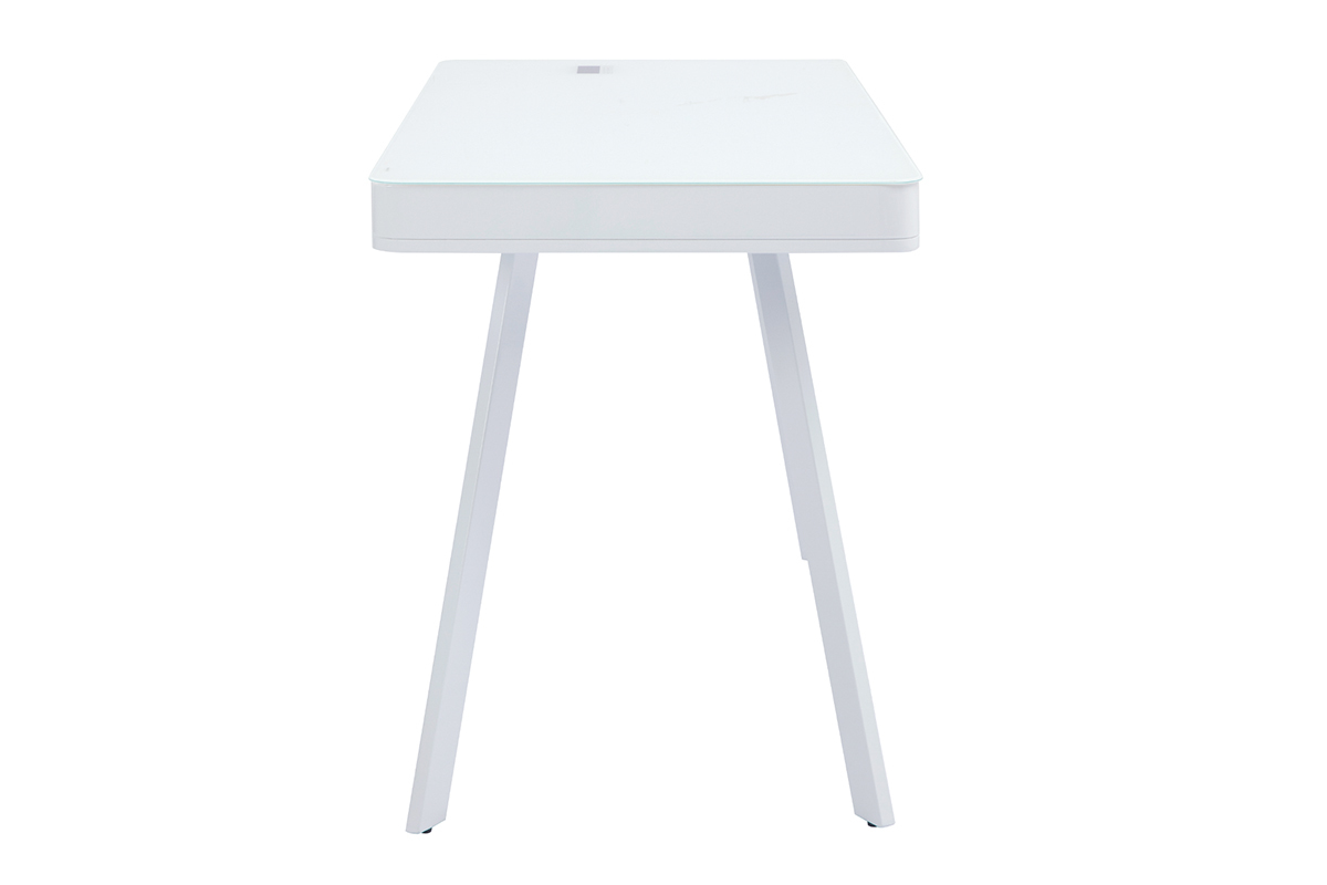 Bureau connect multimdia avec tiroir en verre et mtal blanc L120 cm CLEVER