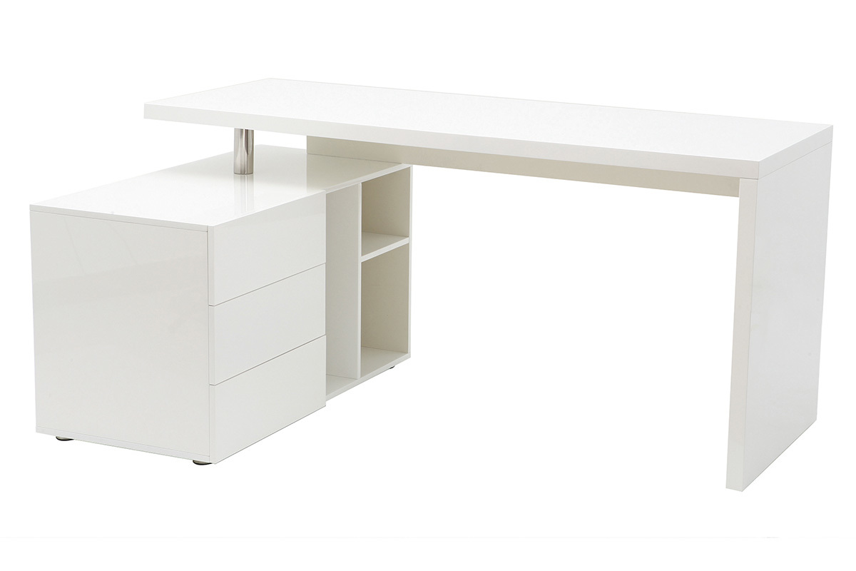 Bureau d'angle gauche avec rangements 3 tiroirs blanc laqu L160 cm MAXI