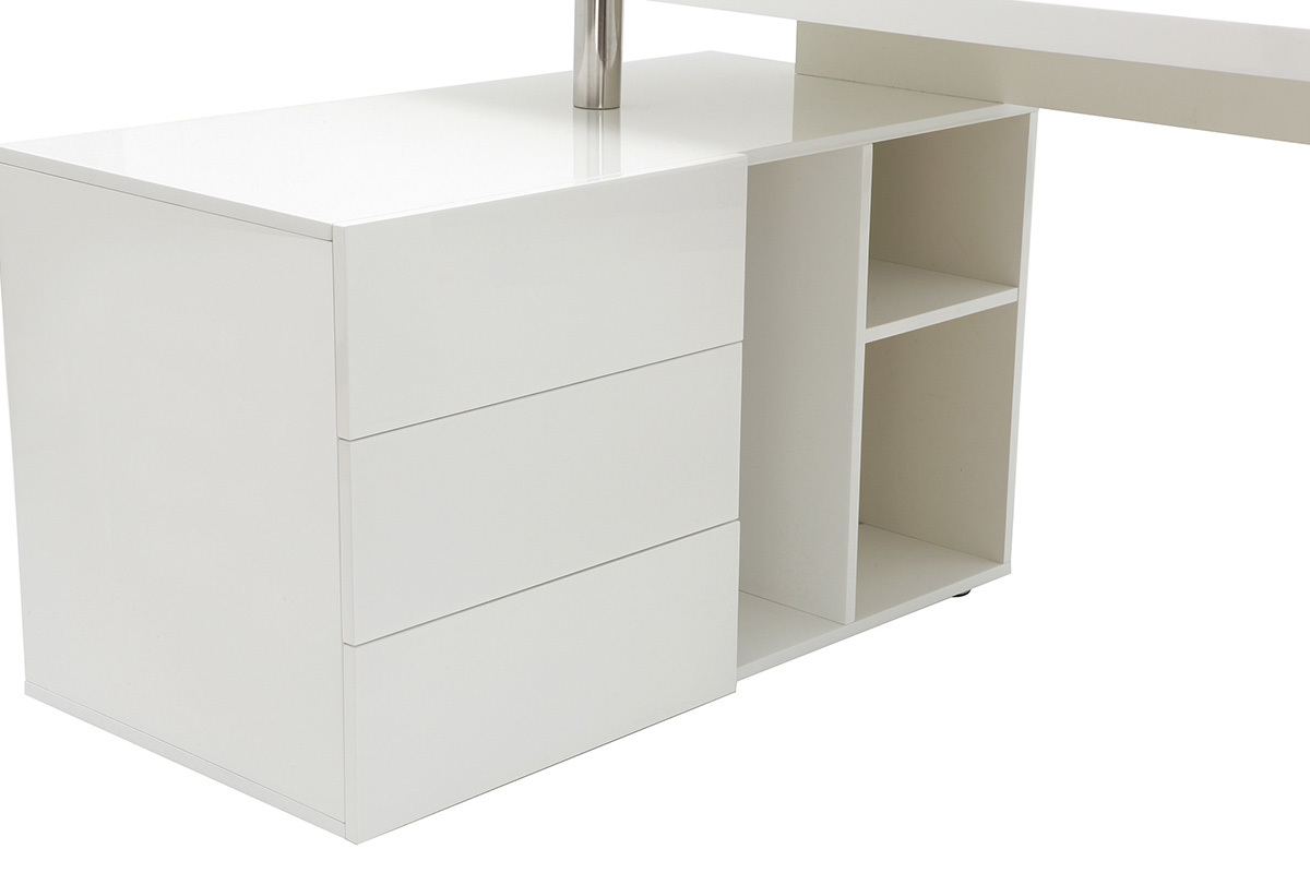 Bureau d'angle gauche avec rangements 3 tiroirs blanc laqu L160 cm MAXI