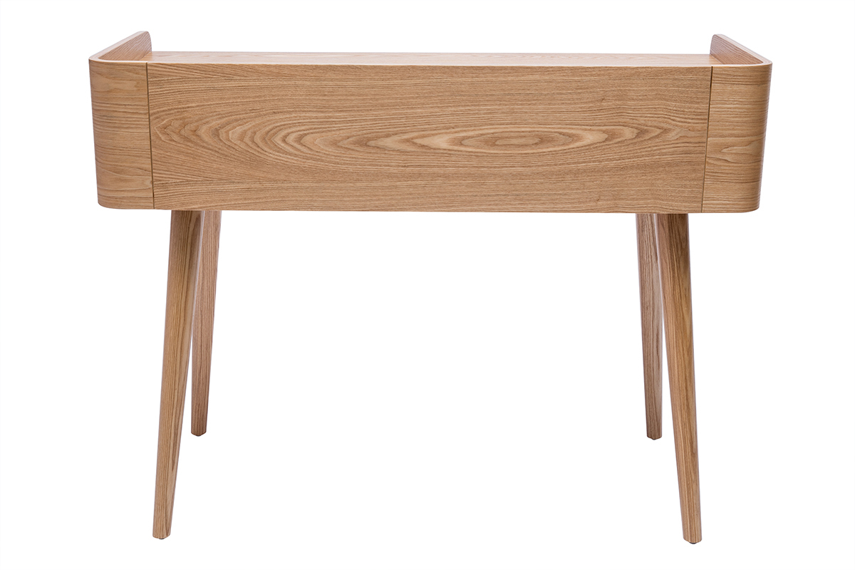 Bureau design avec rangements 2 tiroirs bois clair et cannage rotin L105 cm ELSY