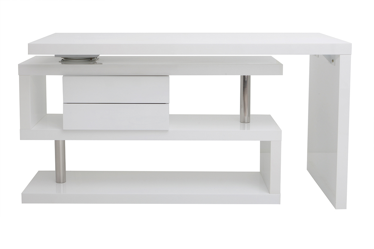 Bureau modulable design avec rangements blanc laqu L140-218 cm MAX