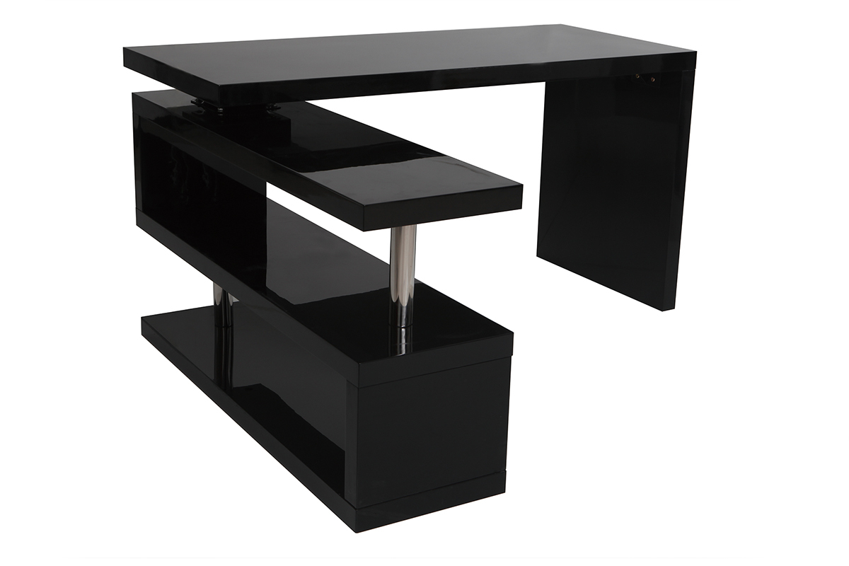 Bureau modulable design noir laqu L140-218 cm MAX