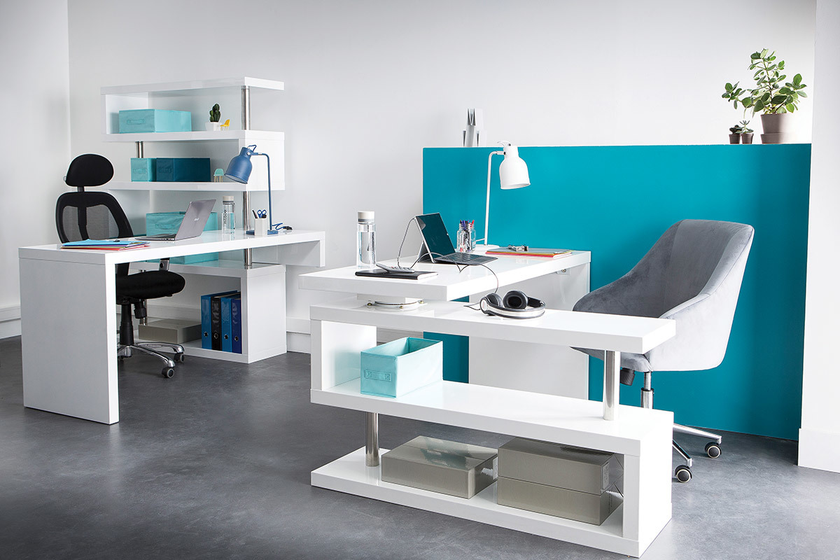 Bureau modulable design noir laqu L140-218 cm MAX