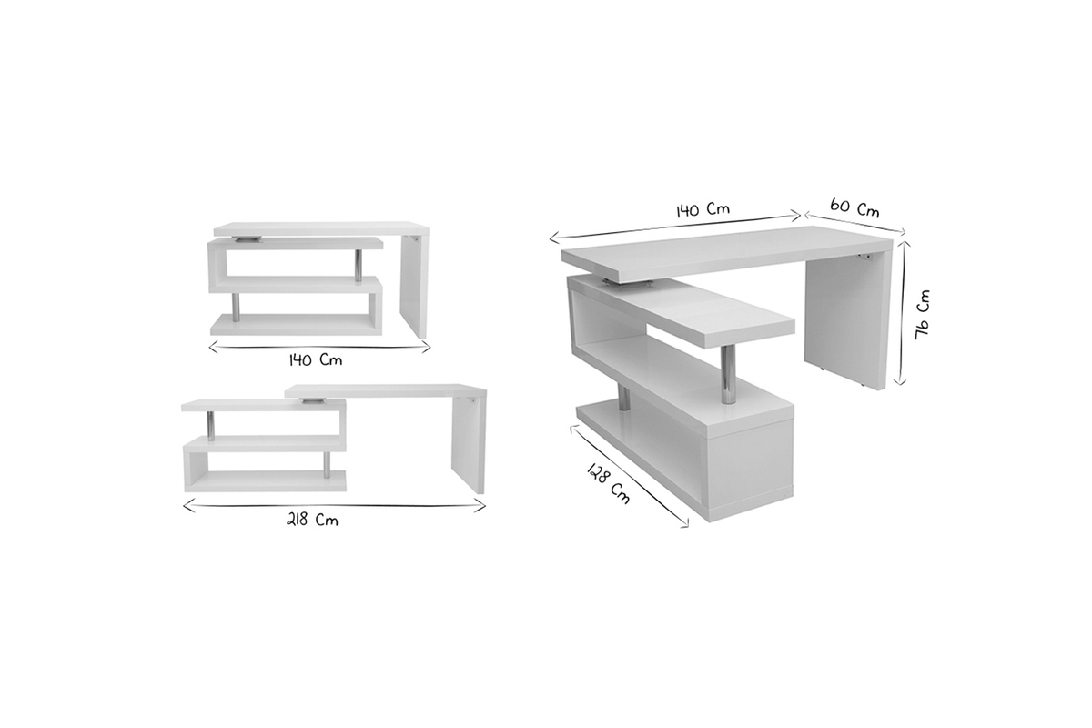 Bureau modulable design noir laqu L140-218 cm MAX