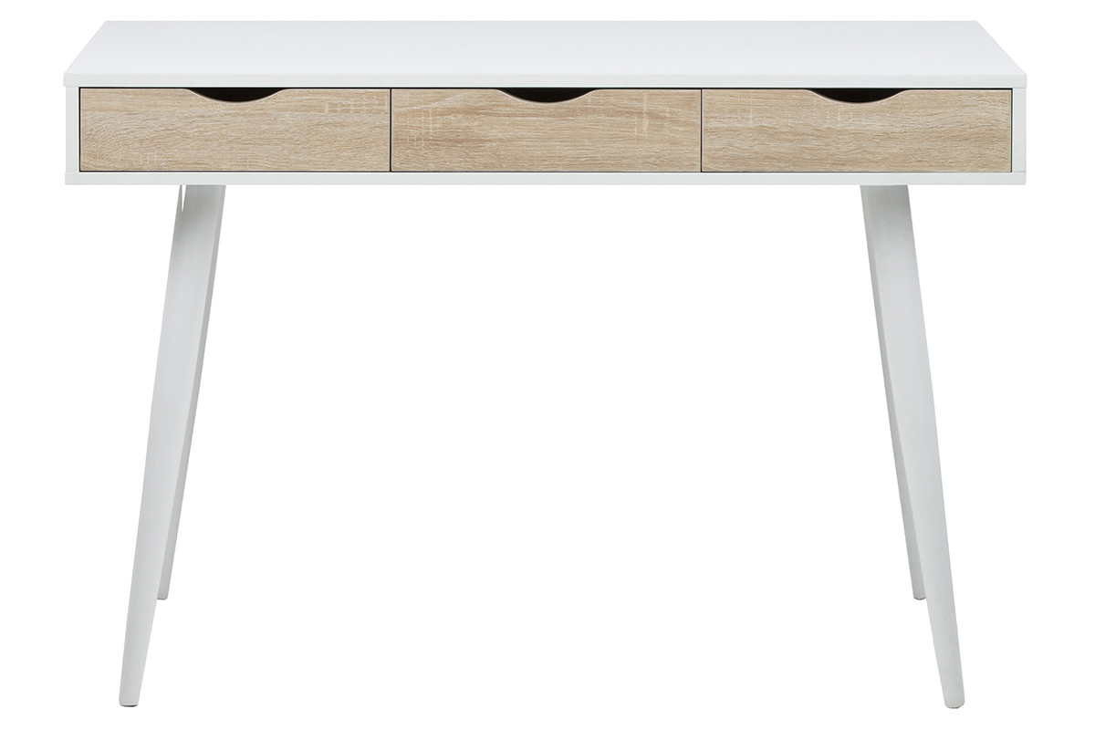 Bureau scandinave 3 tiroirs blanc et bois BALZAC