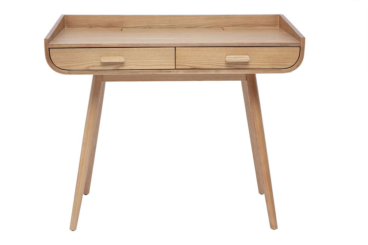 Bureau scandinave bois clair avec rangements 2 tiroirs L100 cm HALLEN