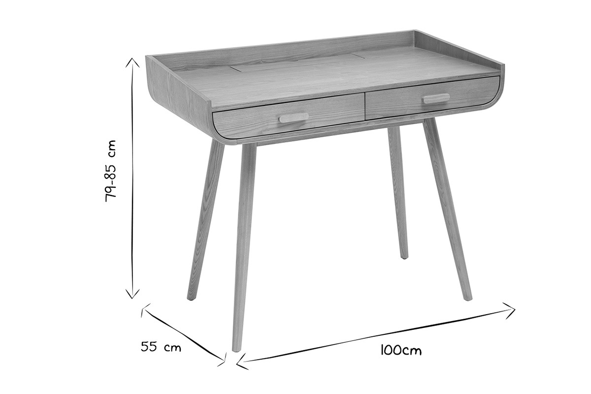 Bureau scandinave bois clair avec rangements 2 tiroirs L100 cm HALLEN