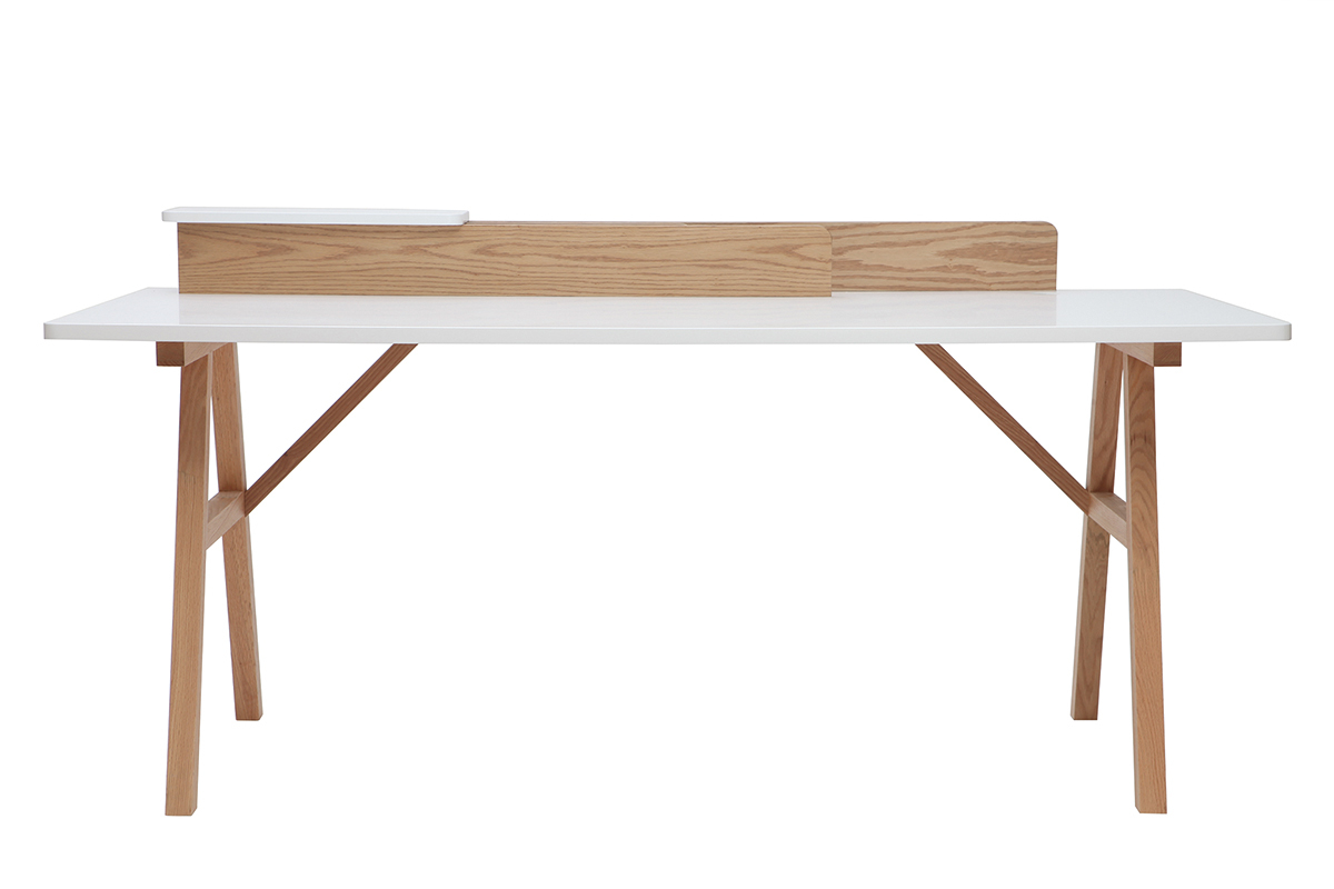 Bureau scandinave bois clair chne et blanc L180 cm TOGARY