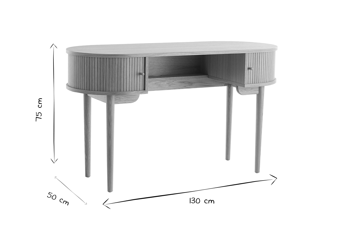 Bureau vintage avec rangements portes coulissantes bois clair chne L130 cm EPIC