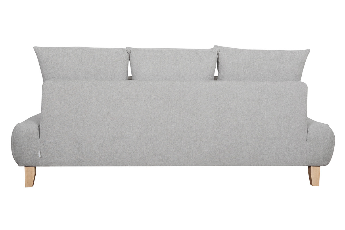 Canap 3 places en tissu effet velours textur gris et bois clair L200 cm ODEON