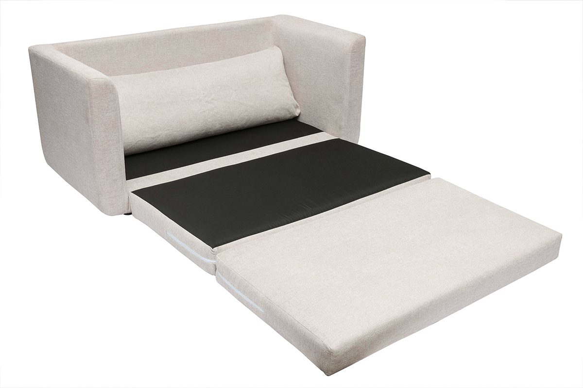 Canap convertible 2 places en tissu effet velours textur beige LEON