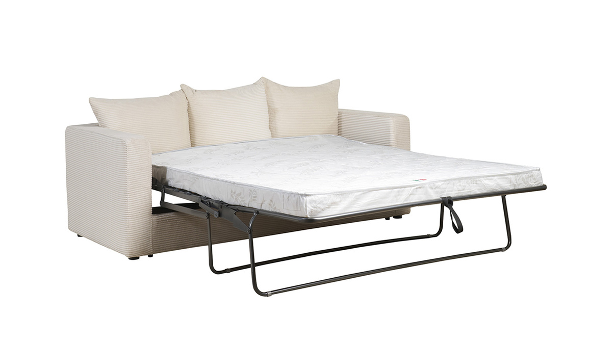 Canap convertible 3 places en tissu velours ctel beige avec matelas 13 cm BACIO