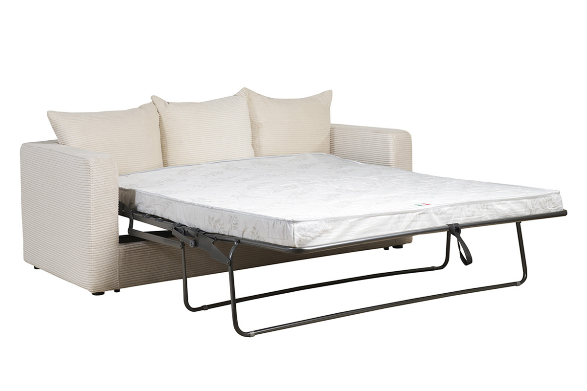 Canap convertible 3 places en tissu velours ctel beige avec matelas 13 cm BACIO