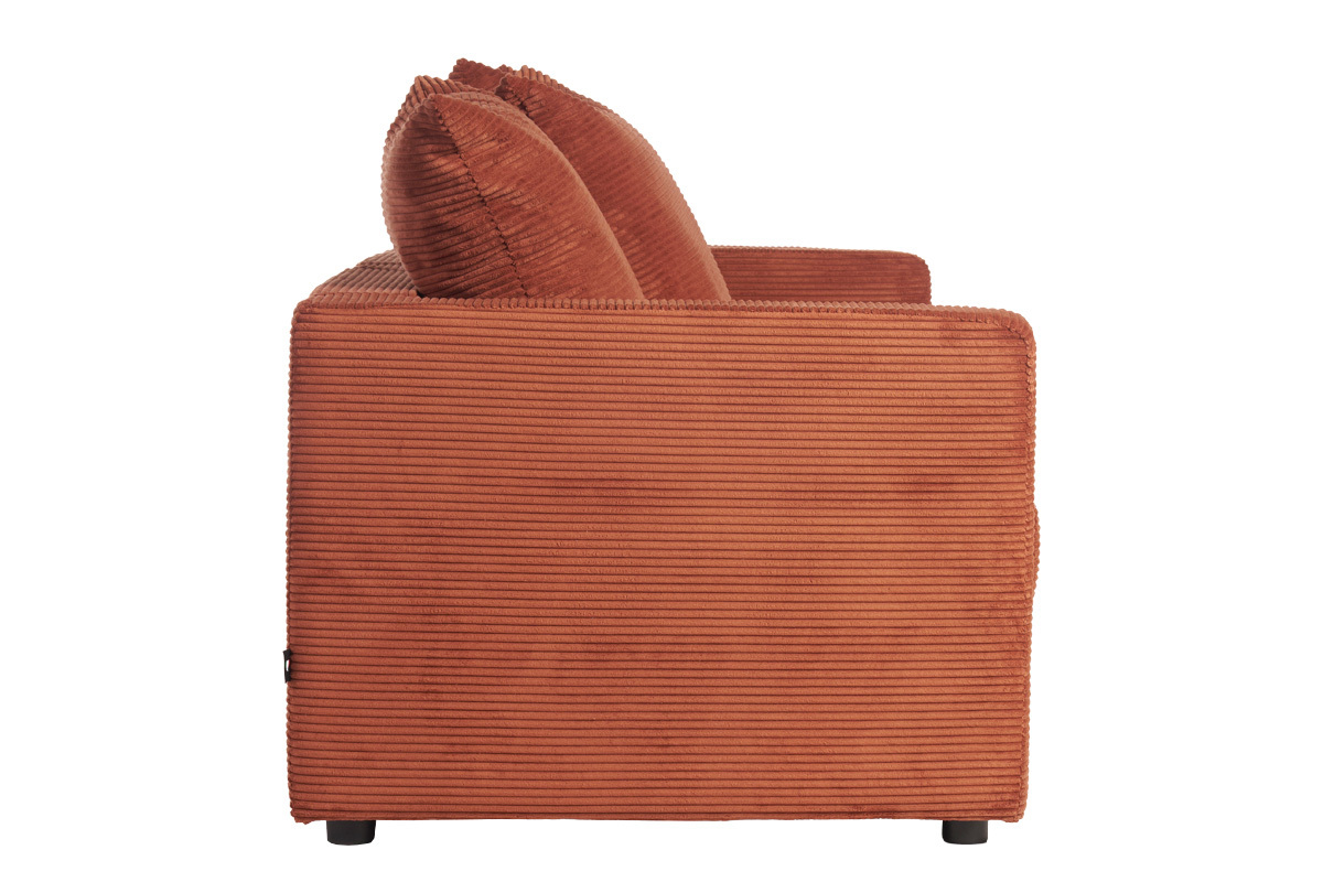 Canap convertible 3 places en tissu velours ctel terracotta avec matelas 13 cm BACIO