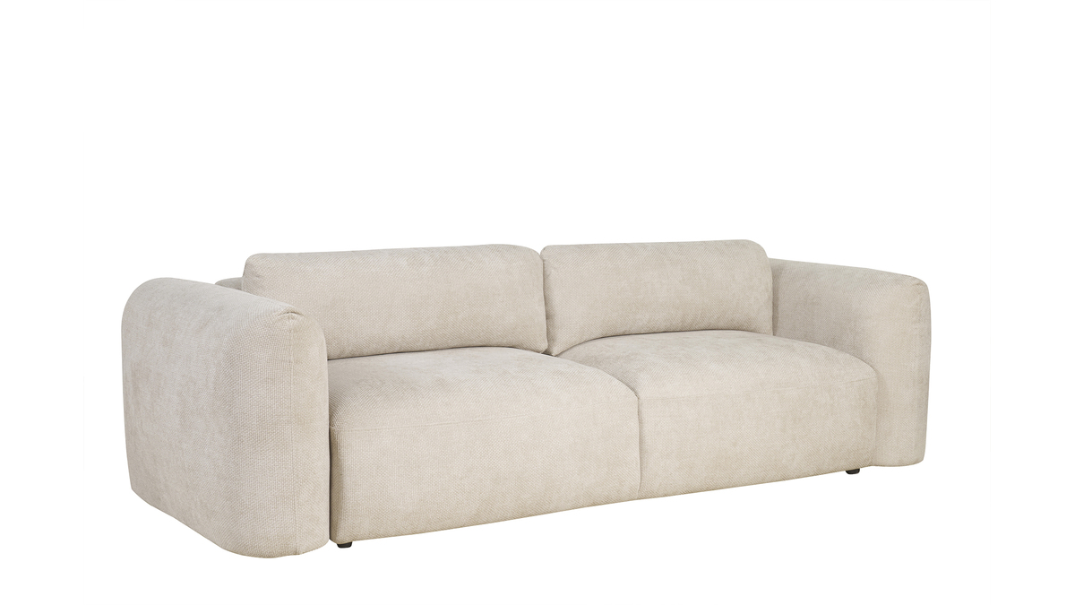 Canap convertible avec coffre 4 places en tissu velours chenille beige CRUSH