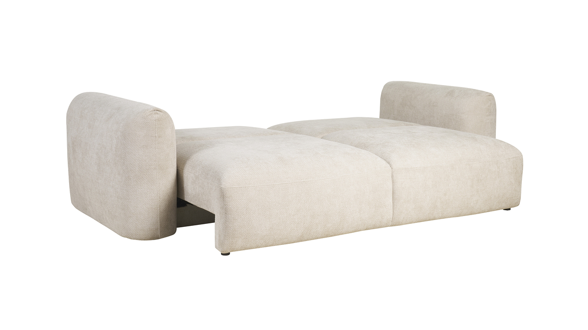 Canap convertible avec coffre 4 places en tissu velours chenille beige CRUSH