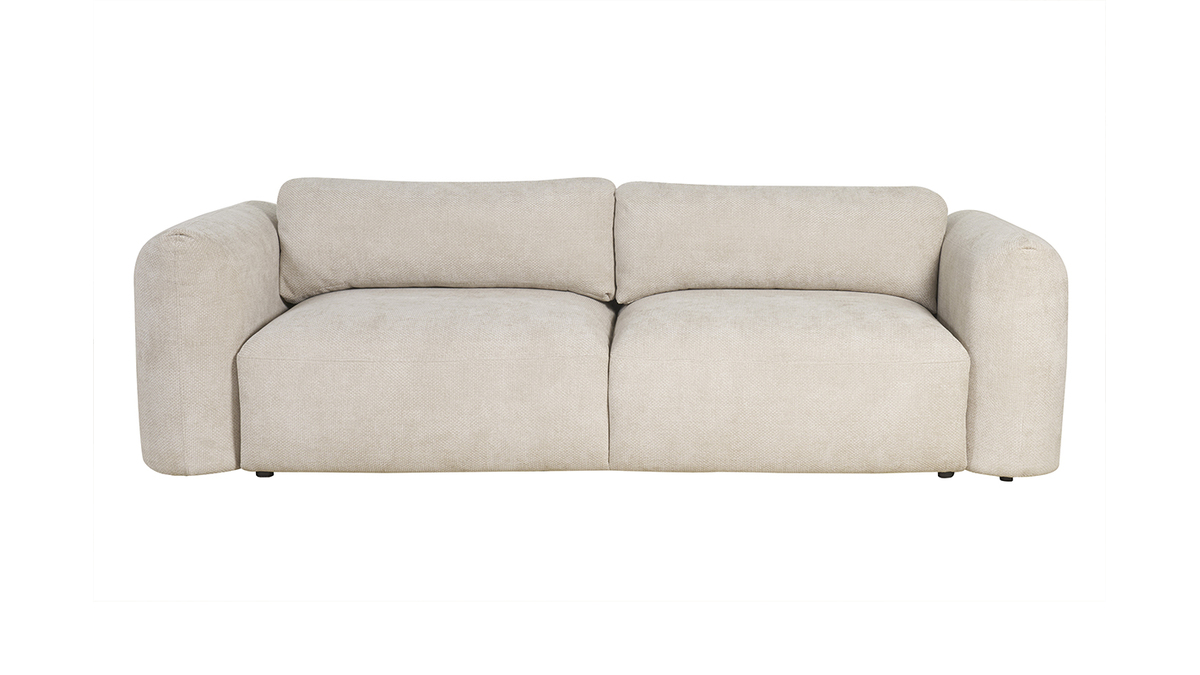 Canap convertible avec coffre 4 places en tissu velours chenille beige CRUSH