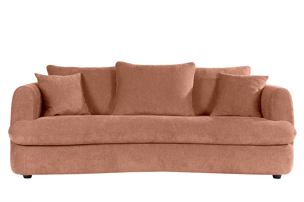 Canap convertible dhoussable 3-4 places design haricot en tissu effet velours terracotta SACHA