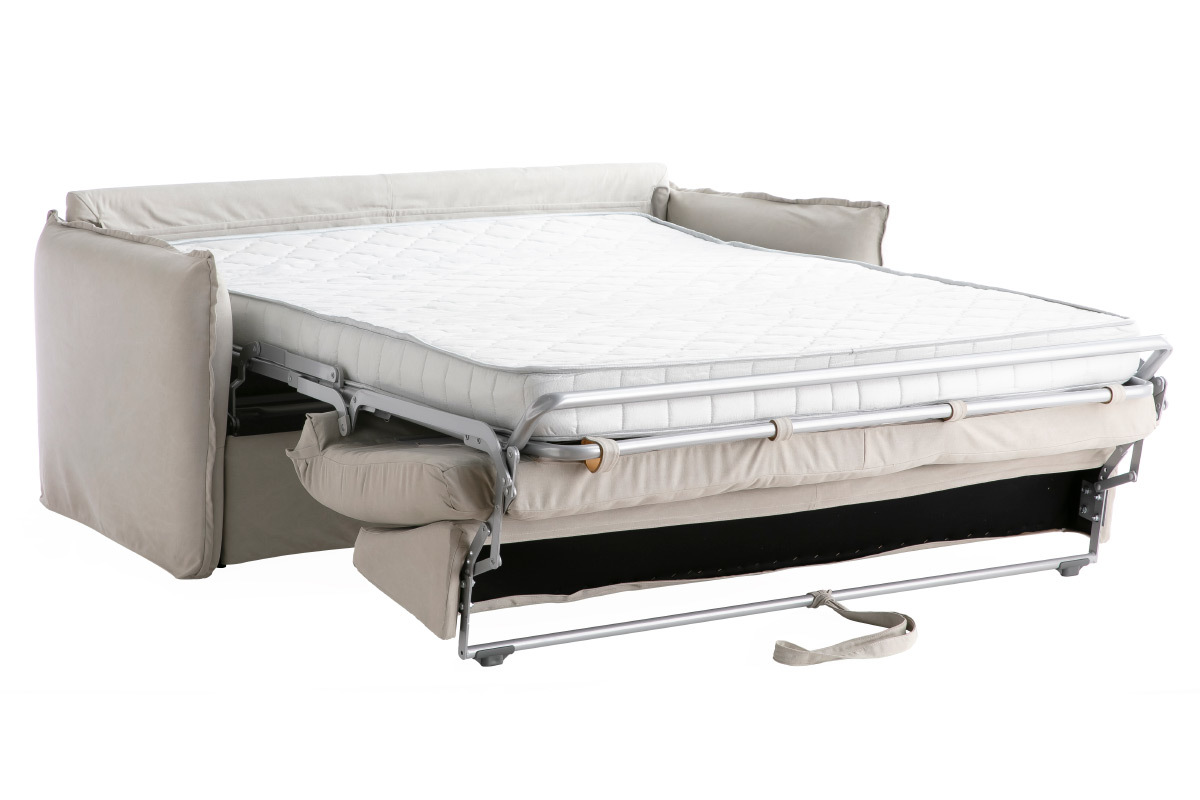 Canap convertible dhoussable 3 places en coton beige avec matelas 13 cm ALDO