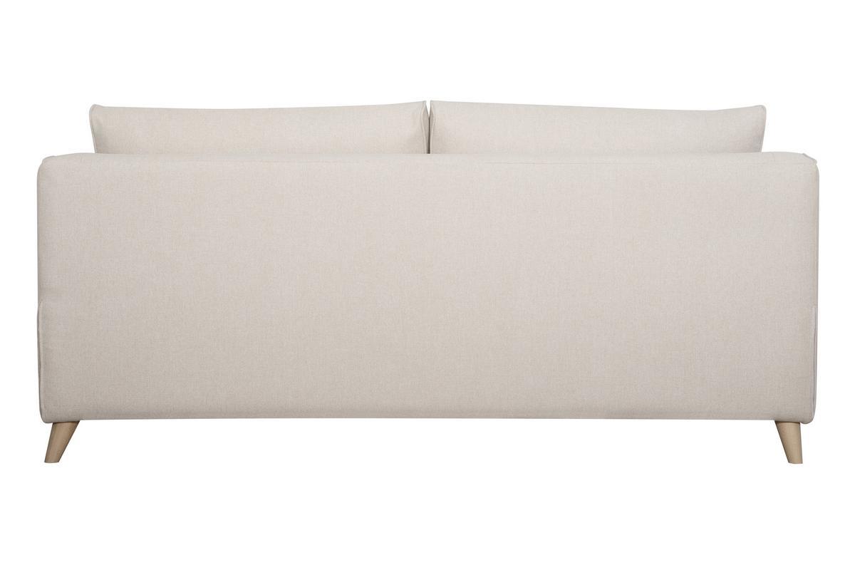 Canap convertible scandinave 3 places en tissu beige et bois clair avec matelas 10 cm VENDOME