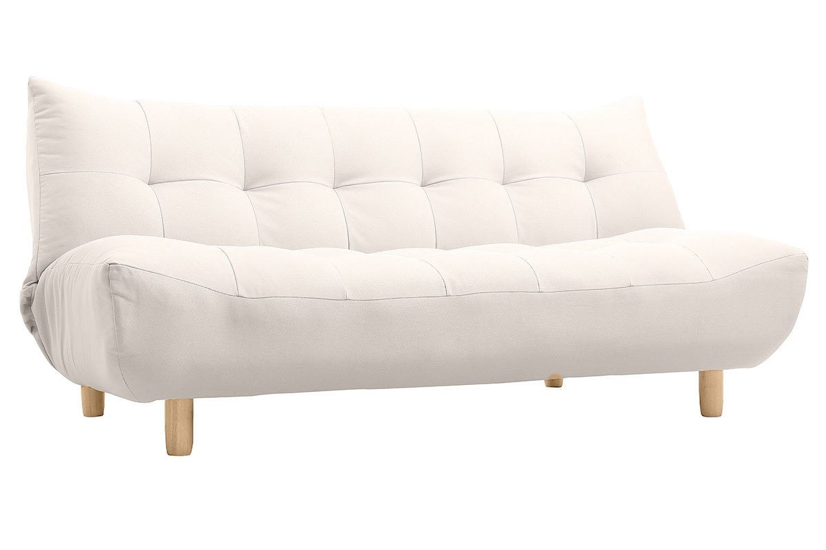 Canap convertible scandinave 3 places en tissu beige et bois clair YUMI