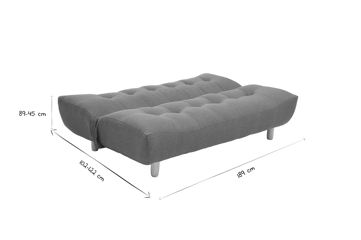 Canap convertible scandinave 3 places en tissu bleu canard et bois clair YUMI