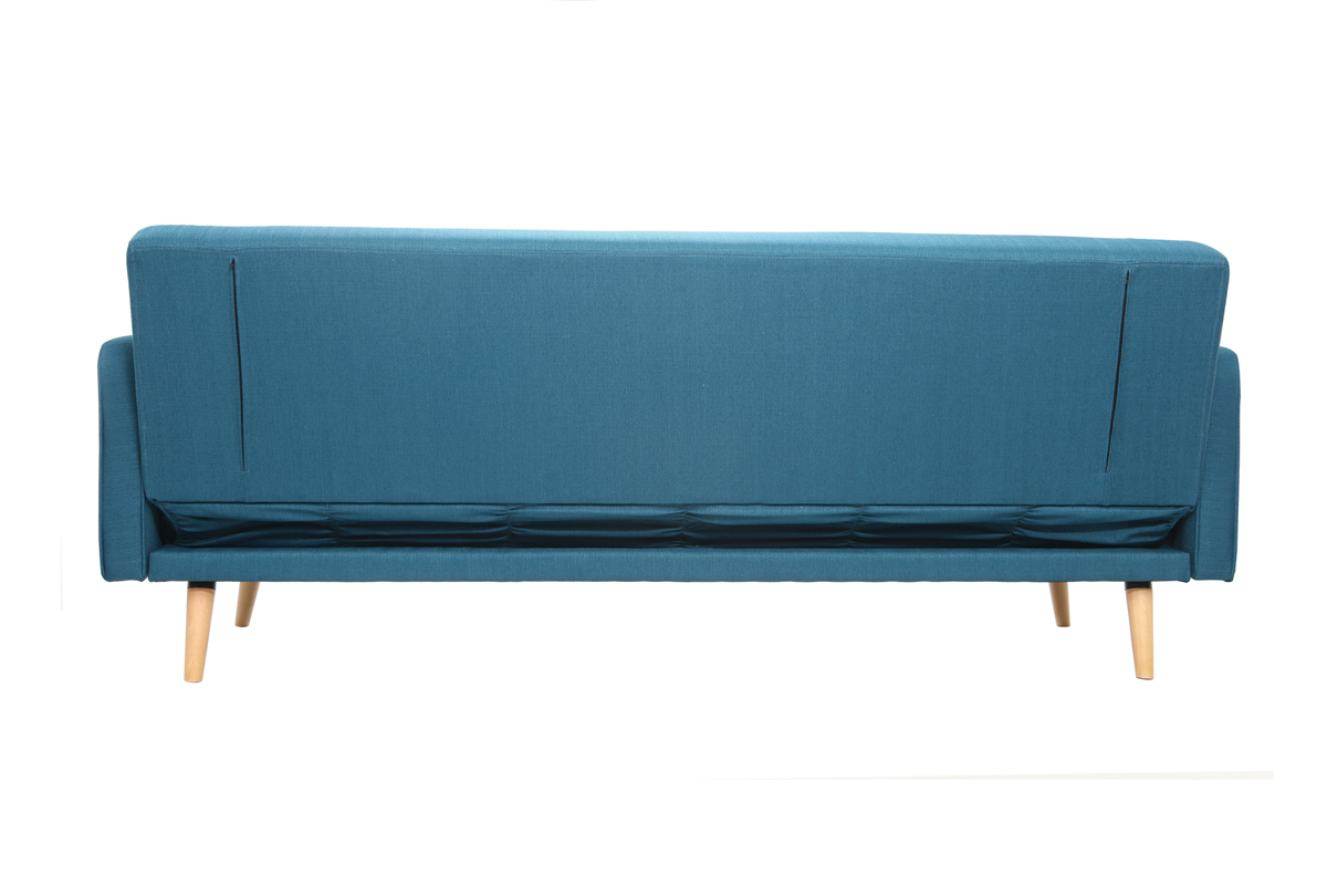 Canap convertible scandinave 3 places en tissu bleu et bois clair ULLA