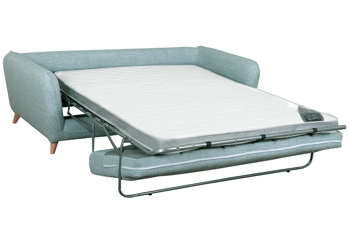 Canap convertible scandinave 3 places en tissu bleu glacier avec matelas 10 cm CREEP