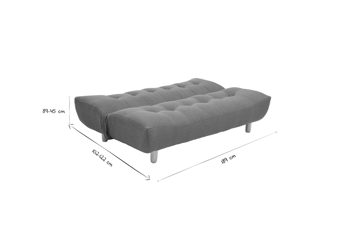 Canap convertible scandinave 3 places en tissu effet laine boucle blanc et bois clair YUMI