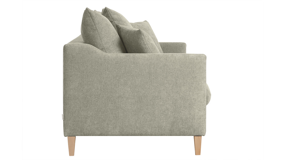 Canap convertible scandinave 3 places en tissu effet velours taupe et bois clair LOUISE