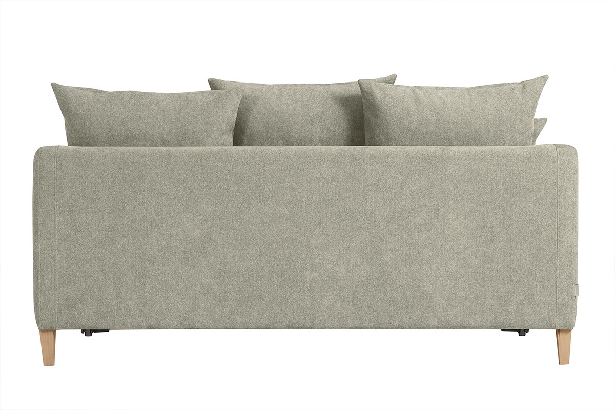 Canap convertible scandinave 3 places en tissu effet velours taupe et bois clair LOUISE